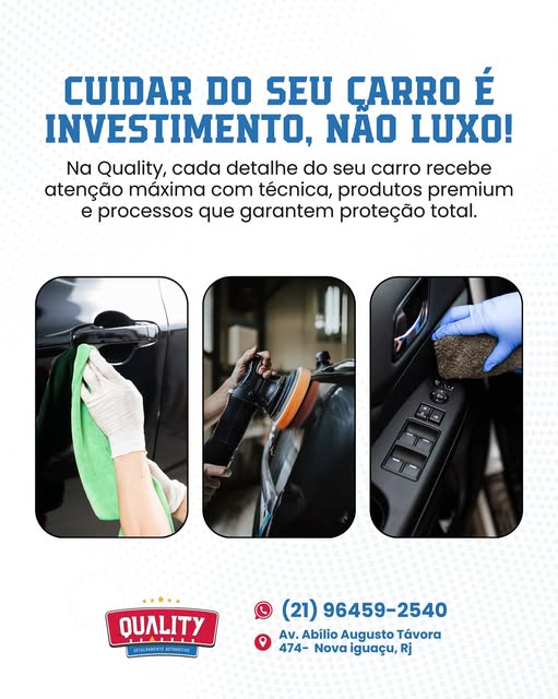 Publicação da Quality sobre cuidados com a pintura e com o interior do carro